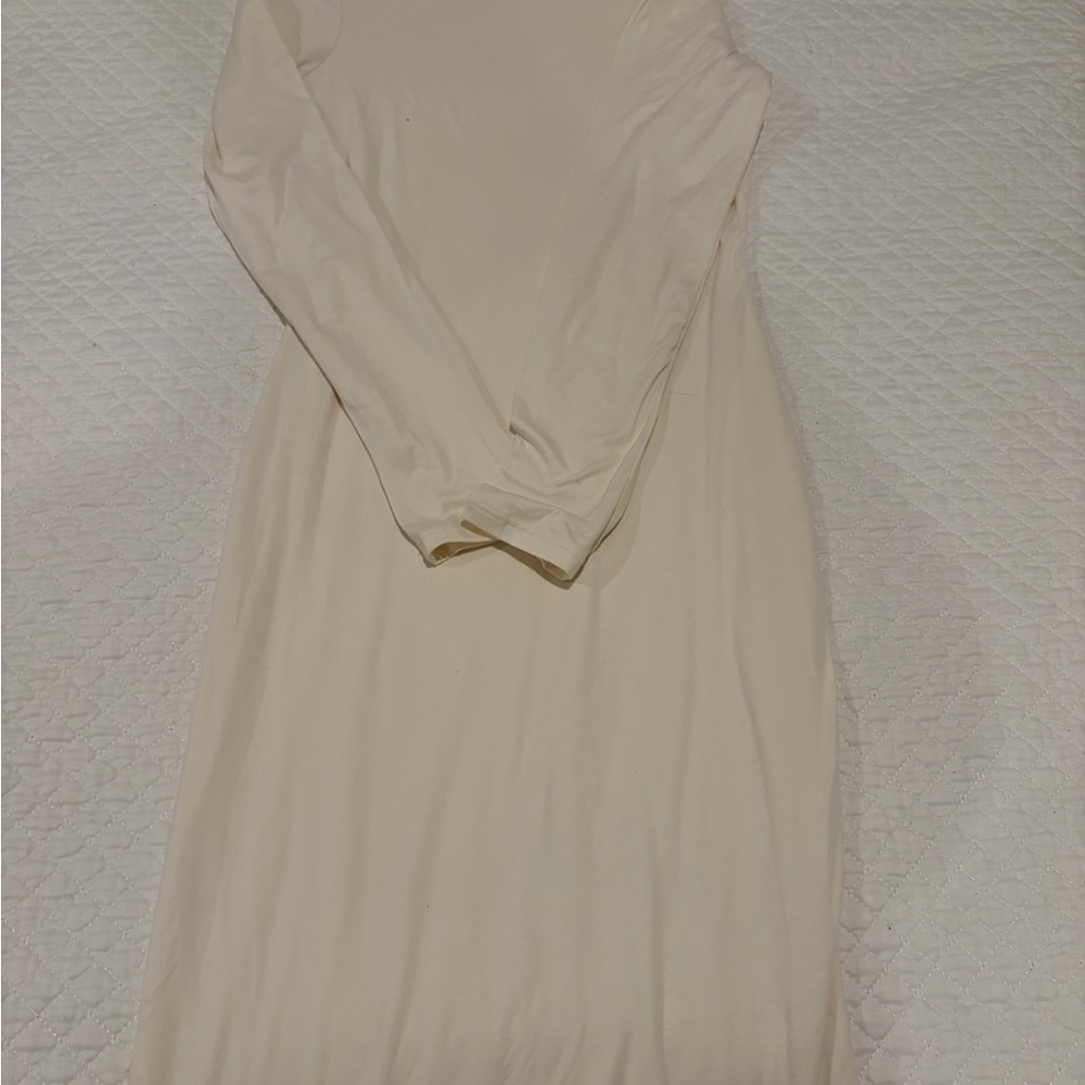 Fashion Nova Cream Long Sleeve Dress